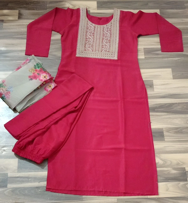 99 Fashion Bazaar Kurta Set in Silk Blend Fabric with Printed Dupatta. - Bright Red, XXL