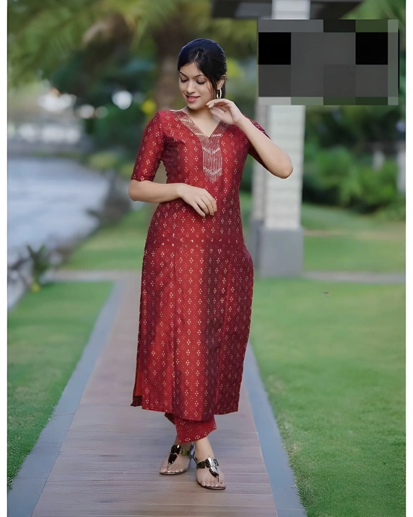 99 Fashion Bazaar Kurti Set in Beautiful Prints - Guardsman Red, XL