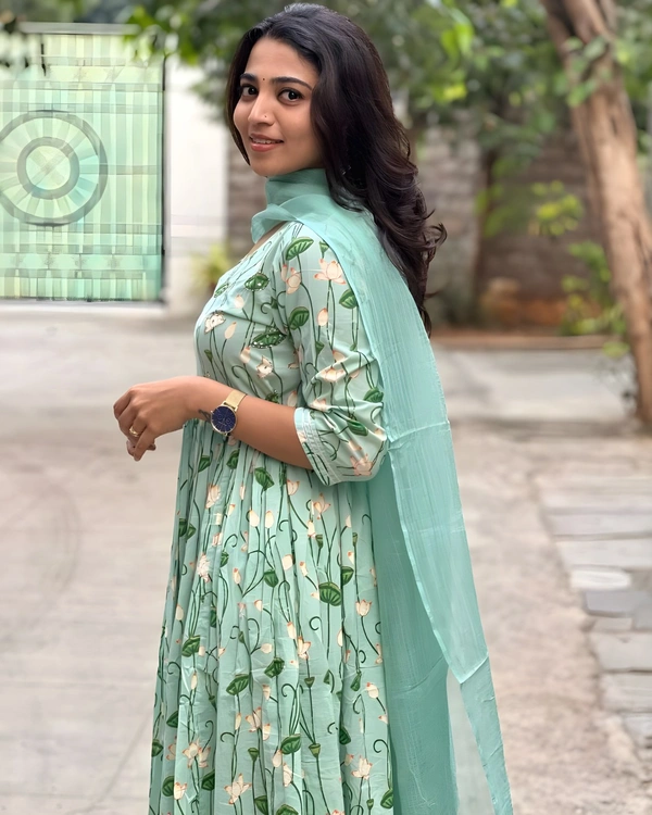 99 Fashion Bazaar Flair Kurti With Bottom And Kotta Checks Dupatta - Silver Tree, S