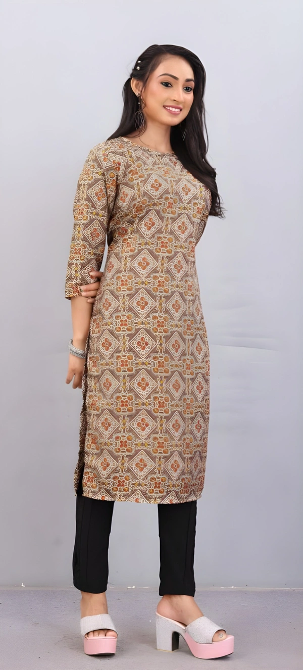 99 Fashion Bazzar  Women's Daily Wear Printed Straight Kurti - Bourbon, L