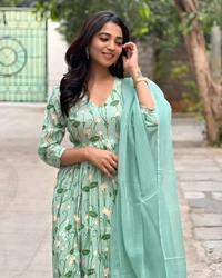 99 Fashion Bazaar Flair Kurti With Bottom And Kotta Checks Dupatta - Silver Tree, S