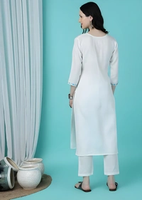 99 Fashion Bazaar Women's Cotton Blend Kurta Pant with Ethnic Embroidered Work Casual Wear - White, XXL