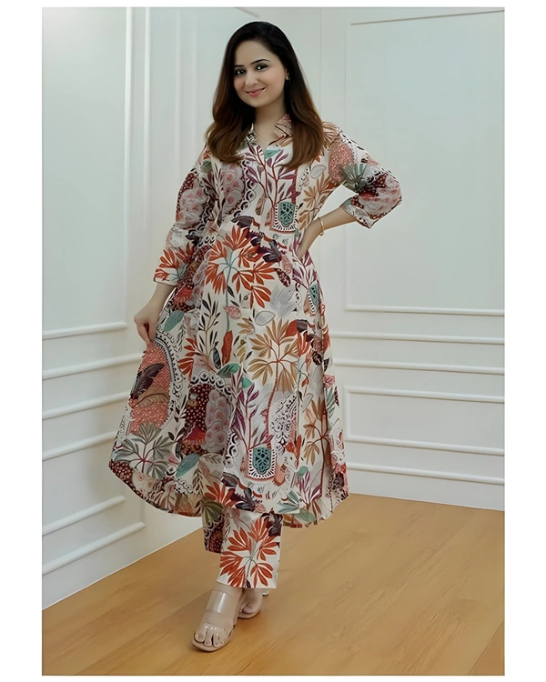 99 Fashion Bazaar Ethnic Motifs Printed A-Line Kurta With Pant - Calico, XXL