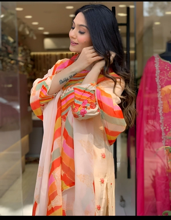 99 Fashion Bazaar Kurti Set with Dupatta in Crepe Fabric in Hand Embroidery - Zombie, XXL