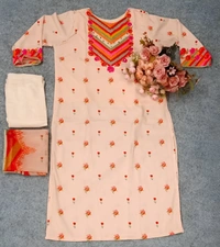99 Fashion Bazaar Kurti Set with Dupatta in Crepe Fabric in Hand Embroidery - Zombie, XXL