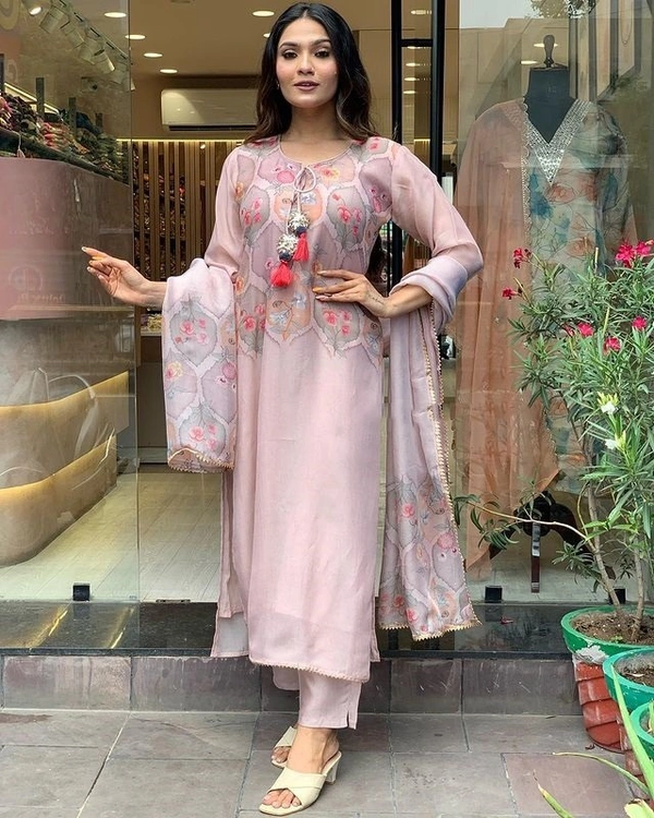 99 Fashion Bazaar Straight Kurti Set in Organza with Printed and Lace Detailed Dupatta. - Beauty Bush, XXL