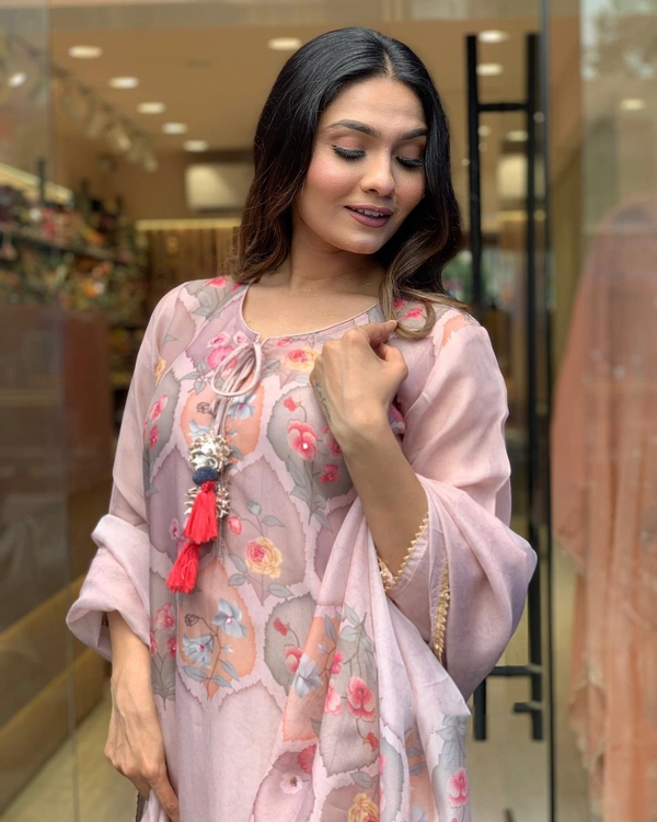 99 Fashion Bazaar Straight Kurti Set in Organza with Printed and Lace Detailed Dupatta. - Beauty Bush, XXL