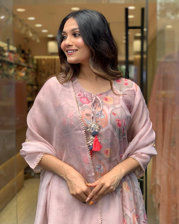 99 Fashion Bazaar Straight Kurti Set in Organza with Printed and Lace Detailed Dupatta. - Beauty Bush, XXL