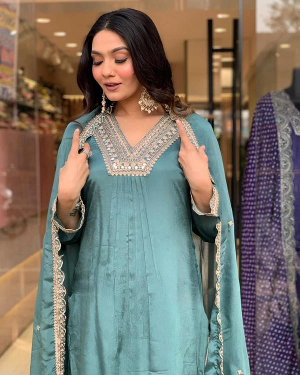 99 Fashion Bazaar Wedding Collection Blue Kurti and Plazzo Set in Beautiful Embroidery.    - De York, L