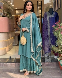 99 Fashion Bazaar Wedding Collection Blue Kurti and Plazzo Set in Beautiful Embroidery.    - De York, L