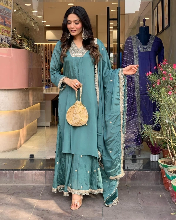 99 Fashion Bazaar Wedding Collection Blue Kurti and Plazzo Set in Beautiful Embroidery.    - De York, L