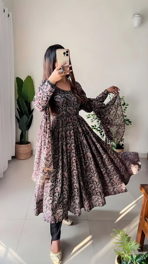 99 Fashion Bazaar Flaired Gown Set with Dupatta in Georgette Fabric - Mine Shaft, M