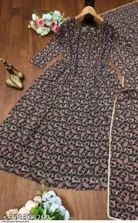 99 Fashion Bazaar Flaired Gown Set with Dupatta in Georgette Fabric - Mine Shaft, S