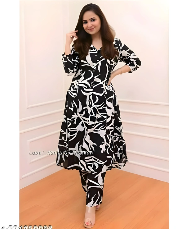 99 Fashion Bazaar Ethnic Motifs Printed A-Line Kurta With Pant - Black, S