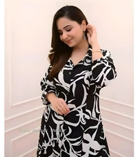 99 Fashion Bazaar Ethnic Motifs Printed A-Line Kurta With Pant - Black, S