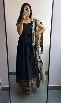 99 Fashion Bazaar Gown Set with Dupatta in Pure Cotton - Black, XL