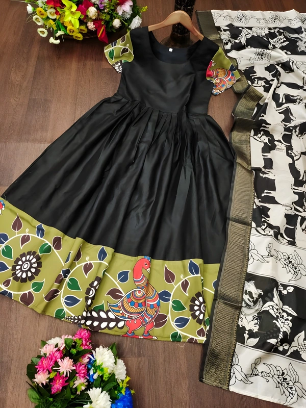 99 Fashion Bazaar Gown Set with Dupatta in Pure Cotton - Black, XL