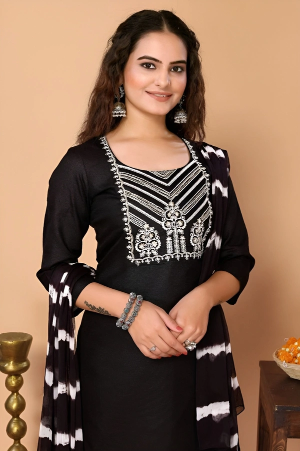 99 Fashion Bazaar  Kurta Set with Dupatta in Pure Soft Cotton Fabric - Black, S