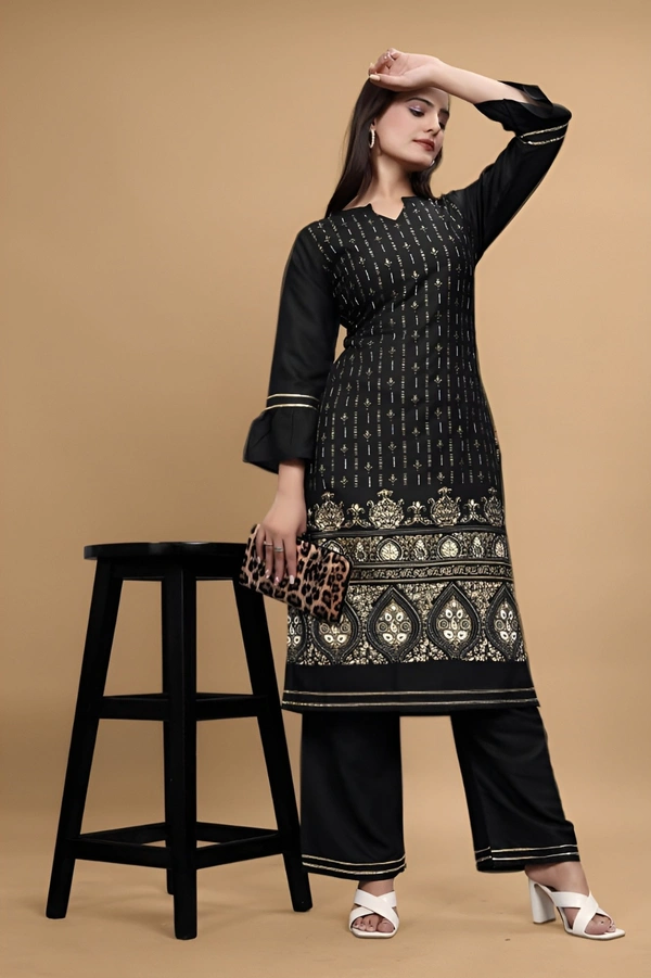 99 Bazaar  Kurta Set in Pure Rayon Foil Printed Fabric  - Black, S