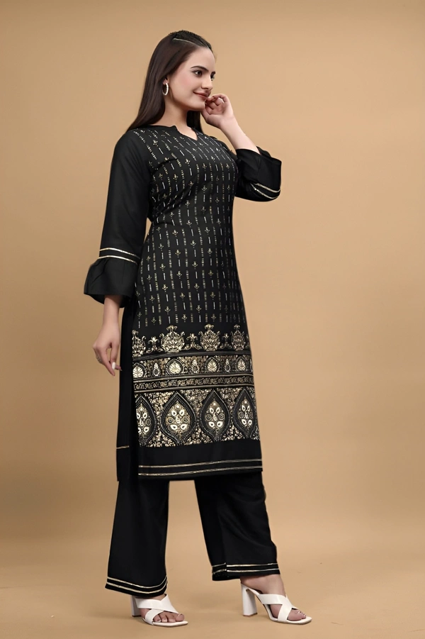 99 Bazaar  Kurta Set in Pure Rayon Foil Printed Fabric  - Black, XL