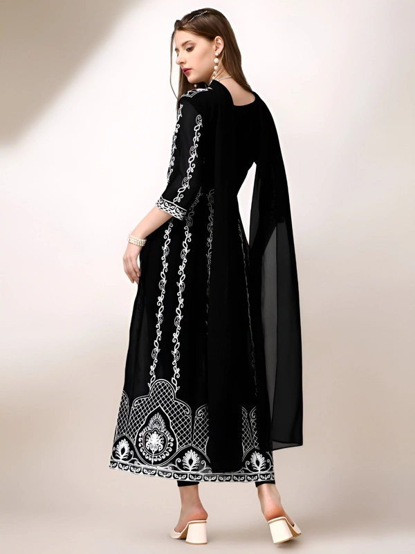 99 Fashion Bazaar Women's Chikankari Kurta with Dupatta Set - Black, L
