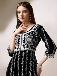 99 Fashion Bazaar Women's Chikankari Kurta with Dupatta Set - Black, L