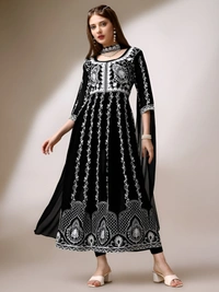 99 Fashion Bazaar Women's Chikankari Kurta with Dupatta Set - Black, L