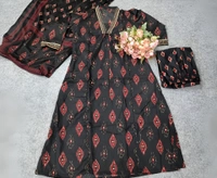 99 Fashion Bazaar  Pure Cotton Naira Cut Flaired Kurta Set with Dupatta - Black, S