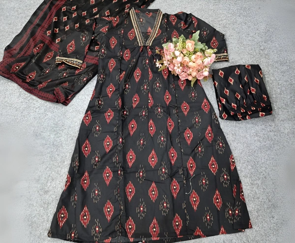 99 Fashion Bazaar  Pure Cotton Naira Cut Flaired Kurta Set with Dupatta - Black, S