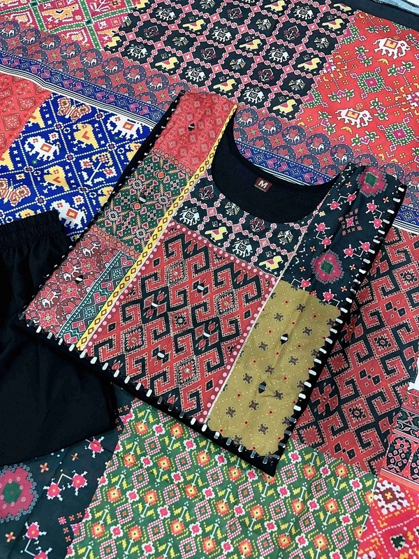 99 Fashion Bazaar Heavy Chinon Fabric Kurti Set with Printed Lace Dupatta - Black, XXL