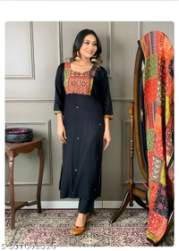 99 Fashion Bazaar Heavy Chinon Fabric Kurti Set with Printed Lace Dupatta - Black, XXL