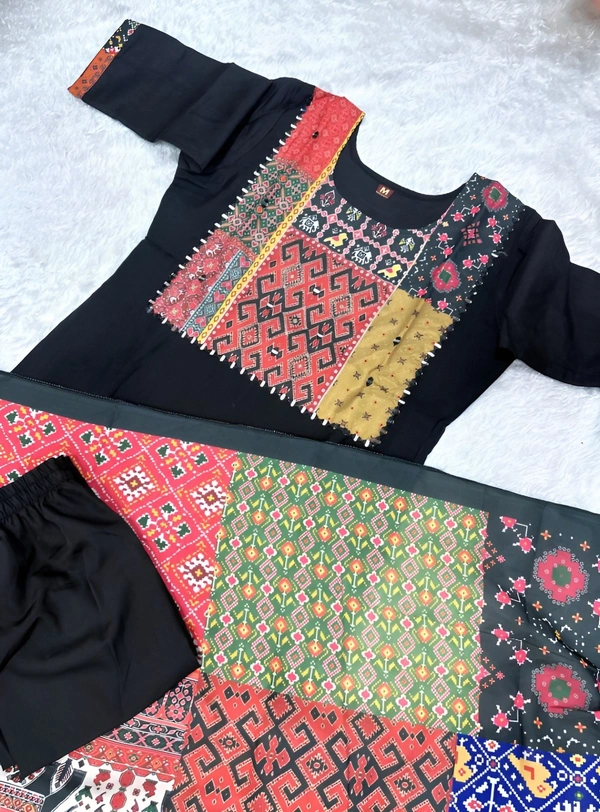 99 Fashion Bazaar Heavy Chinon Fabric Kurti Set with Printed Lace Dupatta - Black, XL