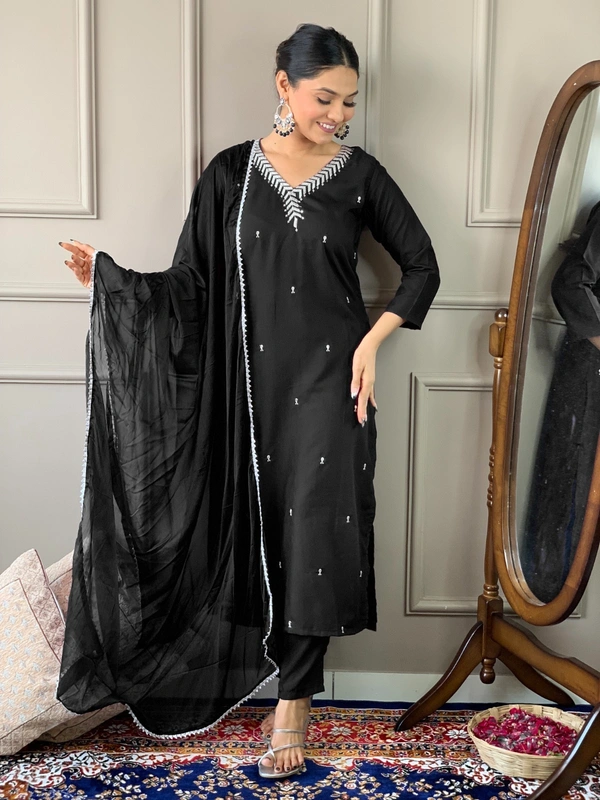 99 Fashion Bazaar Emborierded Kurti Set in Rayon with Embroidery Neck Yoke and Dupatta.  - Black, S