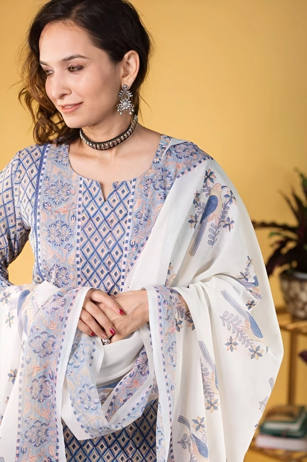 99 Fashion Bazaar  Kurta Set with Dupatta in Pure Soft Cotton Fabric  - Cornflower Blue, M