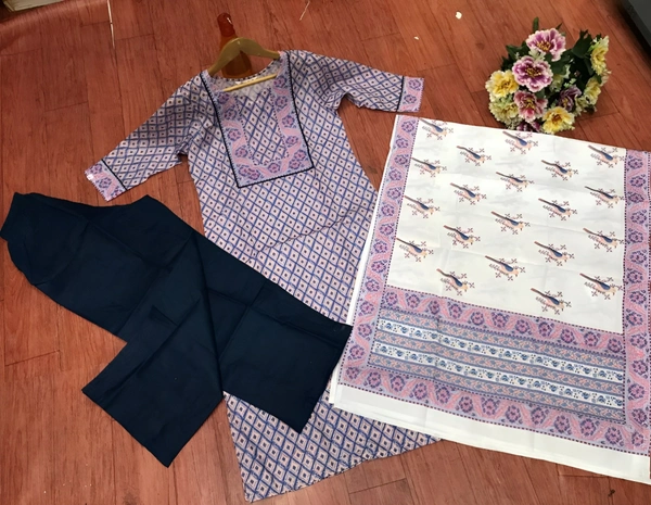 99 Fashion Bazaar  Kurta Set with Dupatta in Pure Soft Cotton Fabric  - Cornflower Blue, S