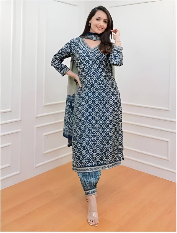 99 Fashion Bazaar Straight Kurti Set with Dupatta In Pure Cotton Fabric  - L