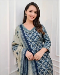 99 Fashion Bazaar Straight Kurti Set with Dupatta In Pure Cotton Fabric  - L