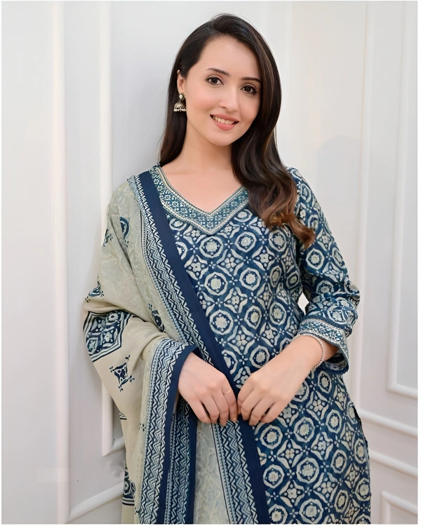99 Fashion Bazaar Straight Kurti Set with Dupatta In Pure Cotton Fabric  - L