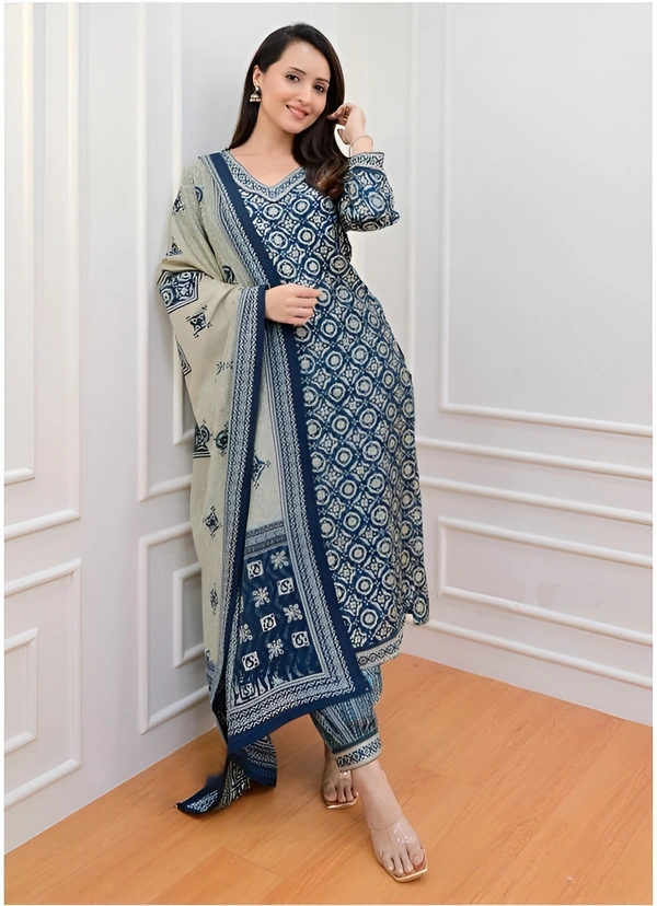 99 Fashion Bazaar Straight Kurti Set with Dupatta In Pure Cotton Fabric  - S