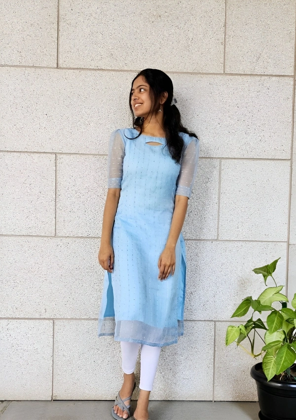 99 Fashion Bazaar Women's Kurti in Sequence Work - Picton Blue, XL