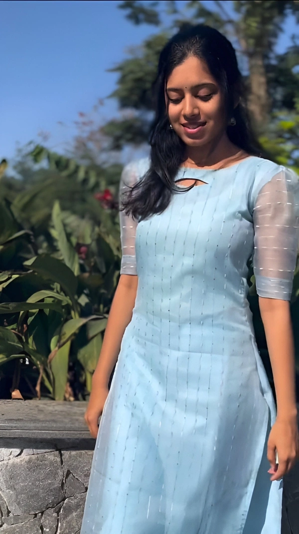 99 Fashion Bazaar Women's Kurti in Sequence Work - Picton Blue, XL
