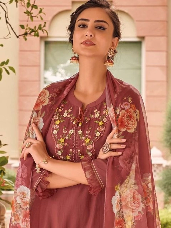 99 Fashion Bazaar Straight Kurti Set in Maslin with Embroidery Neck Yoke and Printed Dupatta.  - Cape Palliser, XXL