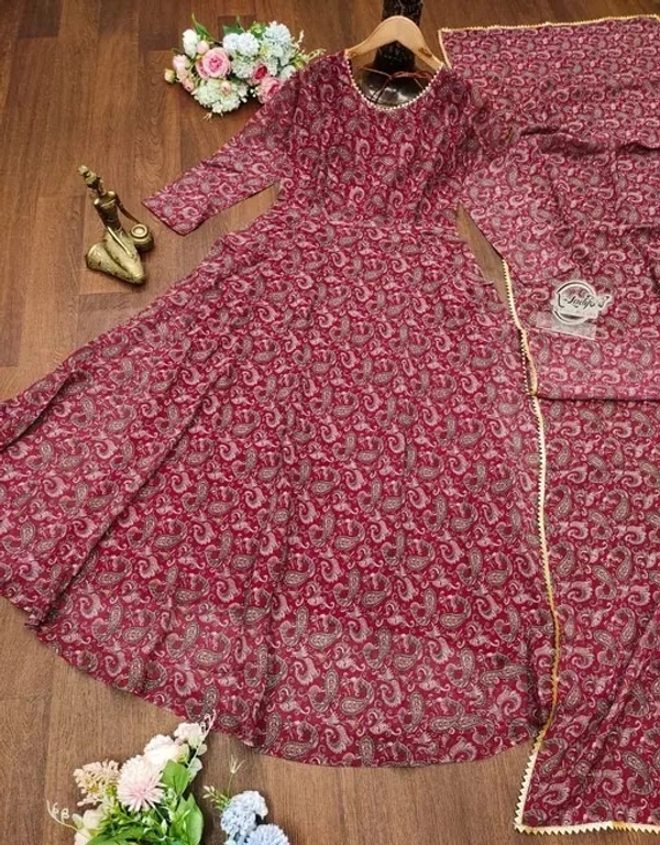 99 Fashion Bazaar Flaired Gown Set with Dupatta in Georgette Fabric - Stiletto, XL
