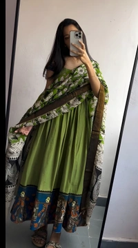 99 Fashion Bazaar Gown Set with Dupatta in Pure Cotton - Japanese Laurel, M