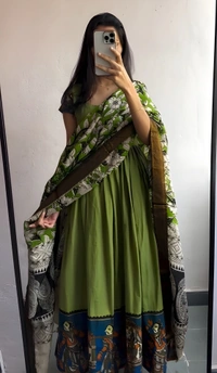 99 Fashion Bazaar Gown Set with Dupatta in Pure Cotton - Japanese Laurel, S