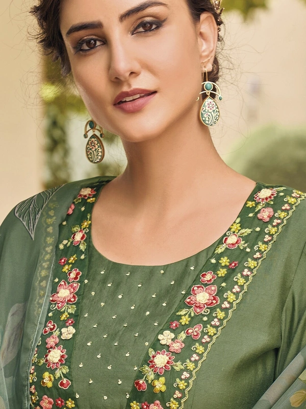 99 Fashion Bazaar Straight Kurti Set in Maslin with Embroidery Neck Yoke and Printed Dupatta.  - Killarney, XL