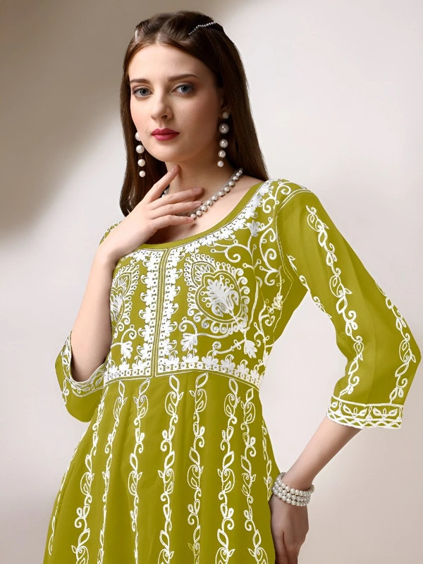 99 Fashion Bazaar Women's Chikankari Kurta with Dupatta Set - Laser Lemon, XL