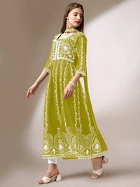 99 Fashion Bazaar Women's Chikankari Kurta with Dupatta Set - Laser Lemon, L