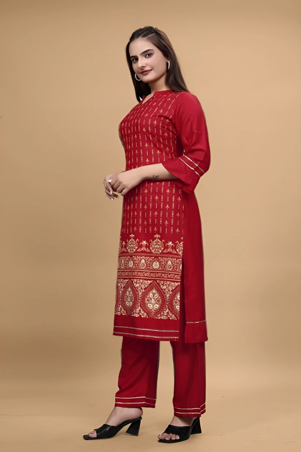 99 Bazaar  Kurta Set in Pure Rayon Foil Printed Fabric  - Bright Red, XL