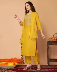 99 Fashion Bazaar  Kurta Set with Dupatta in Pure Soft Cotton Fabric - Corn, L